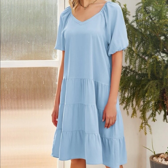 NWOT Kate Kasin SHEIN light blue knee length dress removable belt, size small - Picture 4 of 7